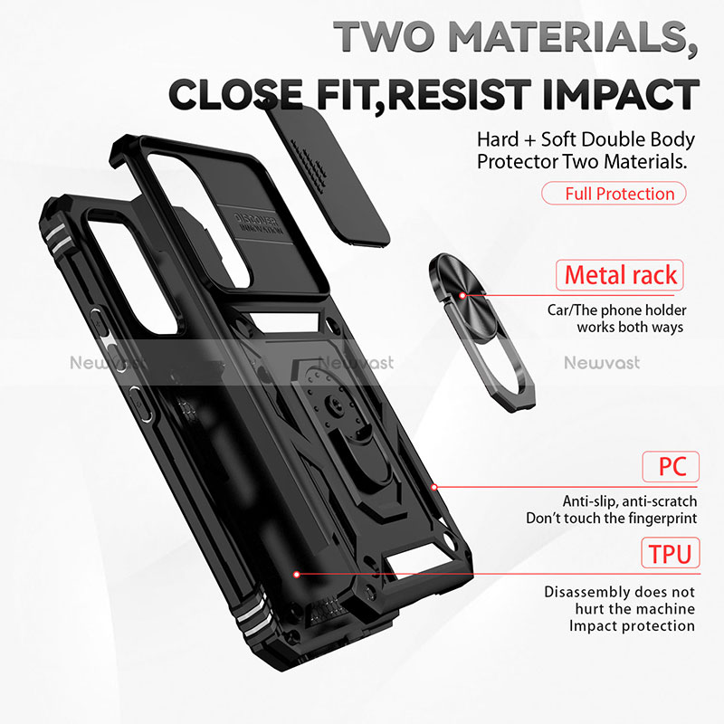 Silicone Matte Finish and Plastic Back Cover Case with Magnetic Finger Ring Stand MQ6 for Samsung Galaxy Quantum4 5G