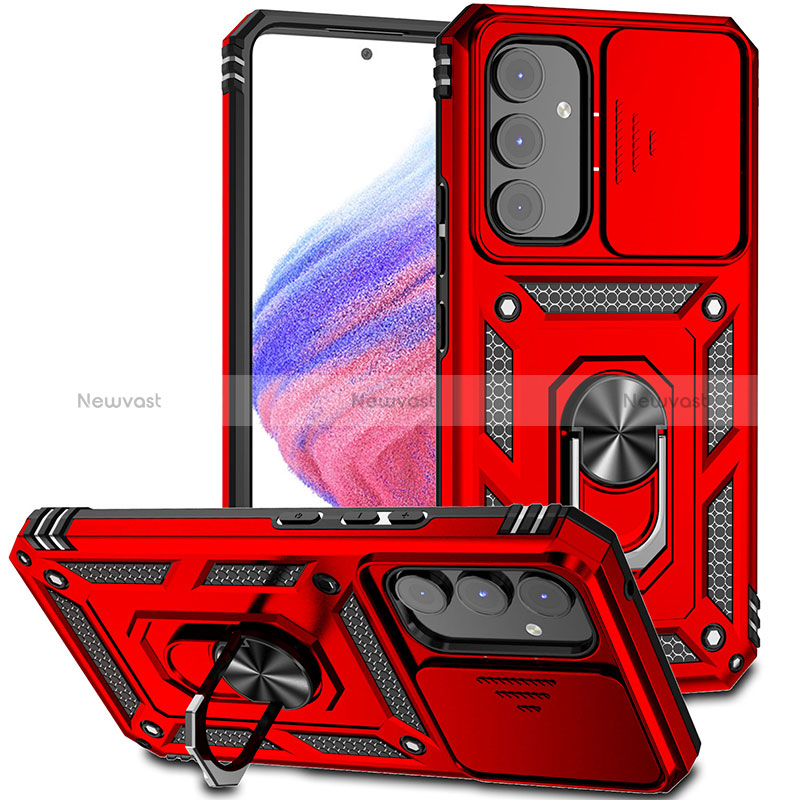 Silicone Matte Finish and Plastic Back Cover Case with Magnetic Finger Ring Stand MQ6 for Samsung Galaxy Quantum4 5G Red