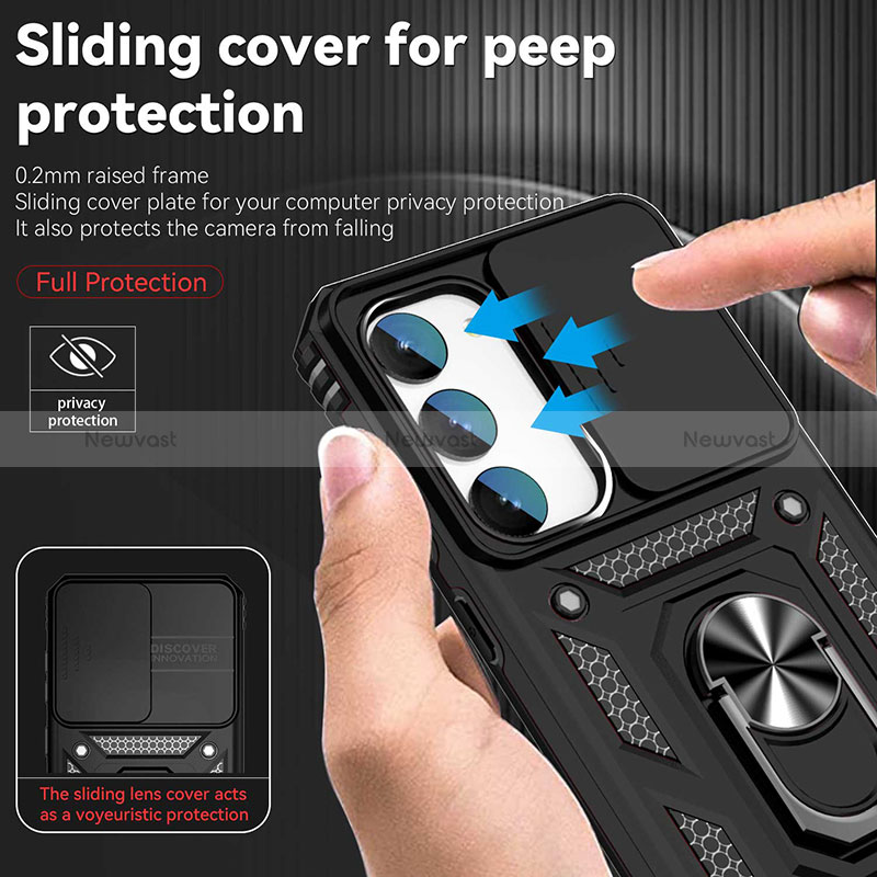 Silicone Matte Finish and Plastic Back Cover Case with Magnetic Finger Ring Stand MQ6 for Samsung Galaxy S22 5G