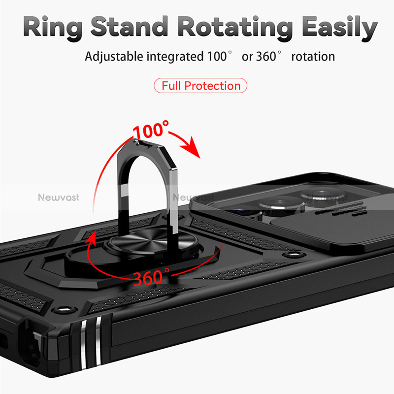 Silicone Matte Finish and Plastic Back Cover Case with Magnetic Finger Ring Stand MQ6 for Samsung Galaxy S24 Ultra 5G