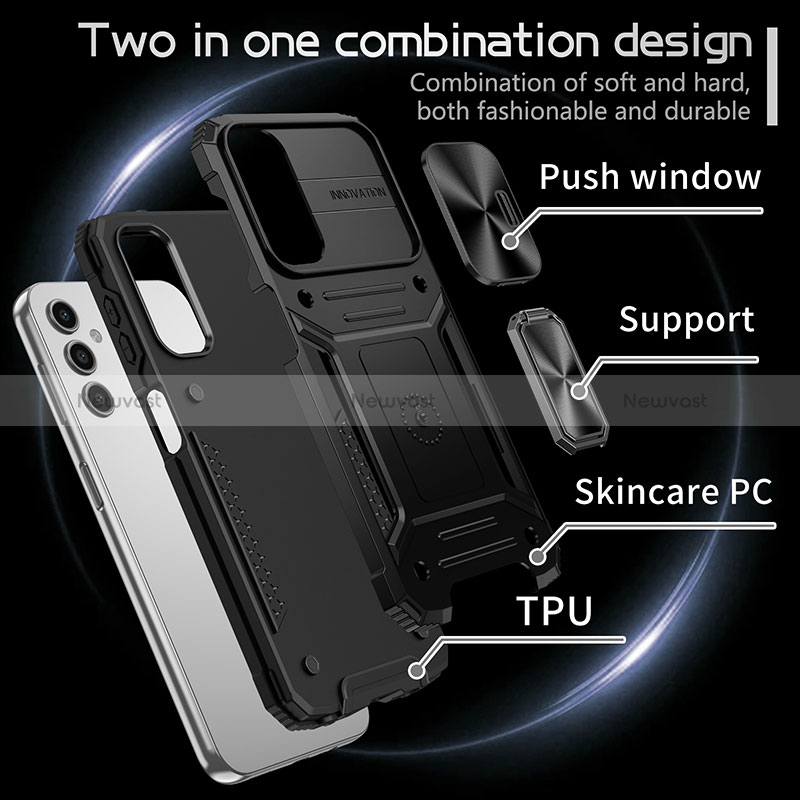 Silicone Matte Finish and Plastic Back Cover Case with Magnetic Finger Ring Stand MQ7 for Samsung Galaxy Jump3 5G