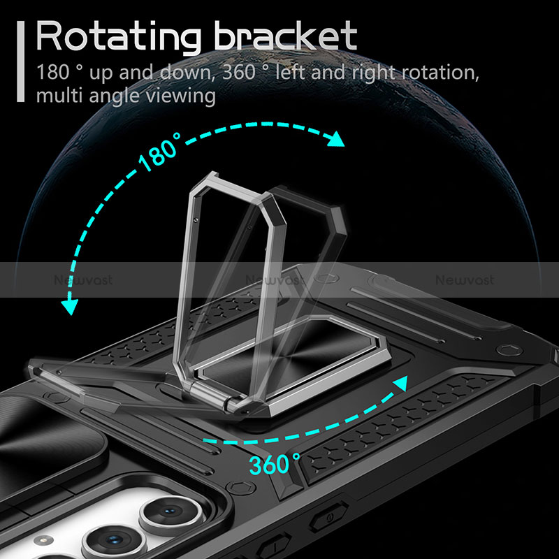 Silicone Matte Finish and Plastic Back Cover Case with Magnetic Finger Ring Stand MQ7 for Samsung Galaxy Quantum4 5G