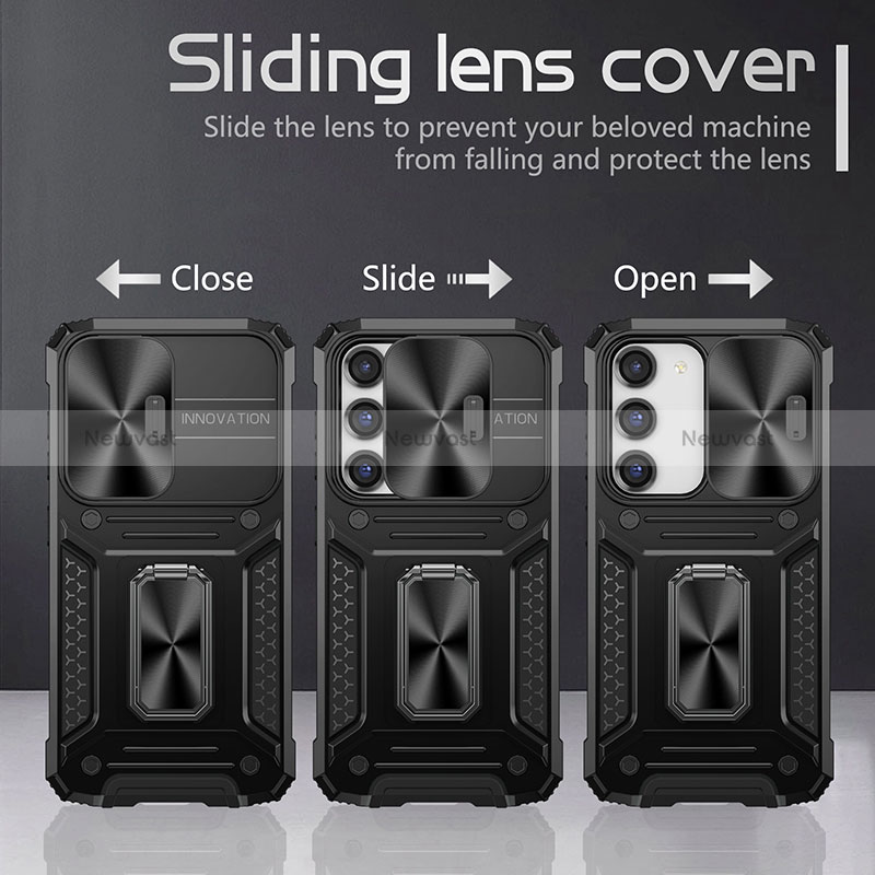 Silicone Matte Finish and Plastic Back Cover Case with Magnetic Finger Ring Stand MQ7 for Samsung Galaxy S22 5G