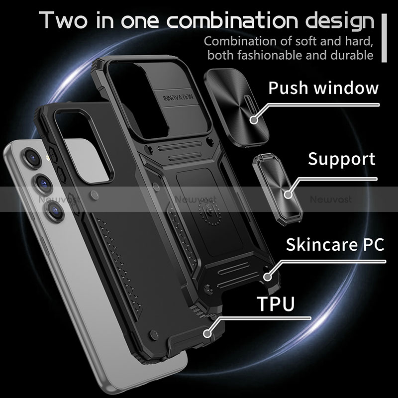 Silicone Matte Finish and Plastic Back Cover Case with Magnetic Finger Ring Stand MQ7 for Samsung Galaxy S24 5G