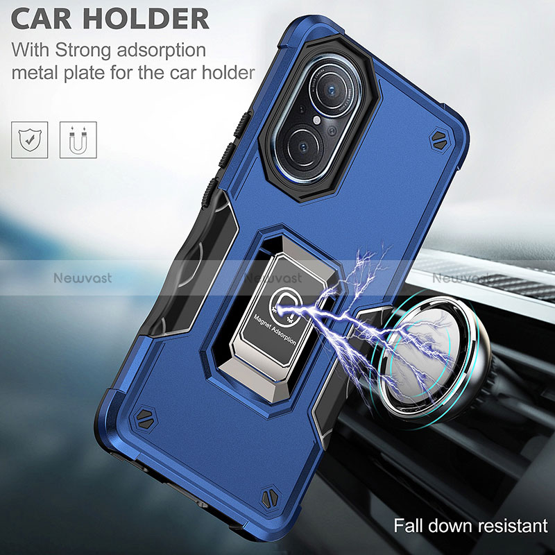 Silicone Matte Finish and Plastic Back Cover Case with Magnetic Finger Ring Stand QW1 for Huawei Nova 9