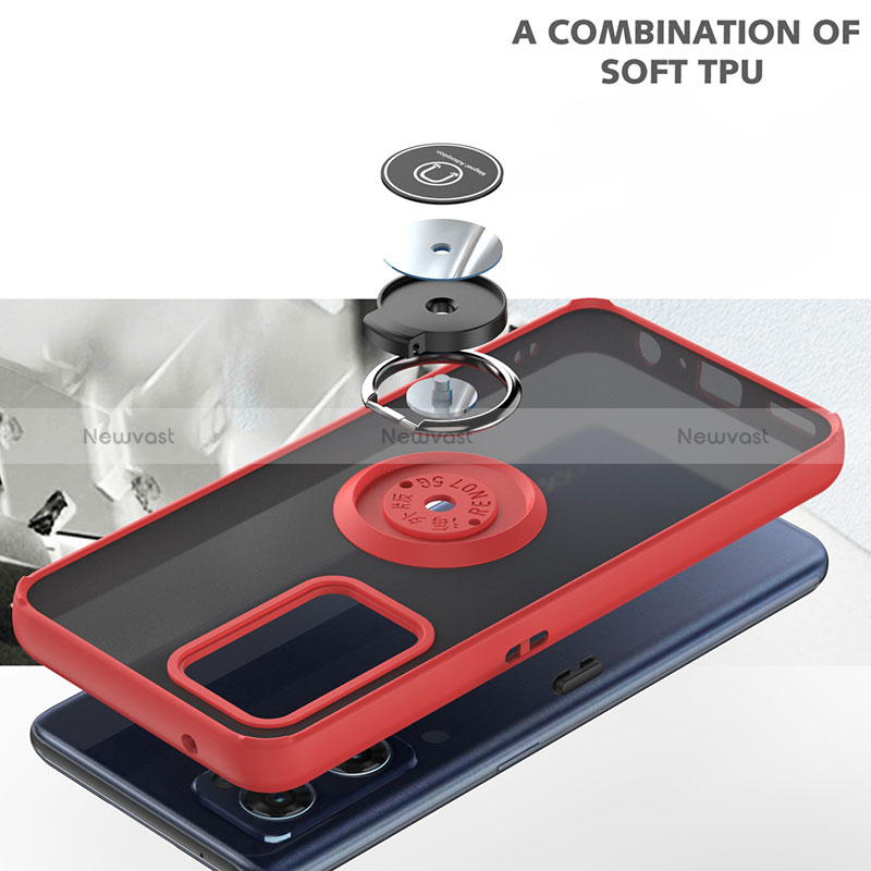 Silicone Matte Finish and Plastic Back Cover Case with Magnetic Finger Ring Stand QW1 for OnePlus Nord CE 2 5G