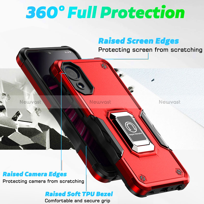 Silicone Matte Finish and Plastic Back Cover Case with Magnetic Finger Ring Stand QW1 for Samsung Galaxy A03 Core