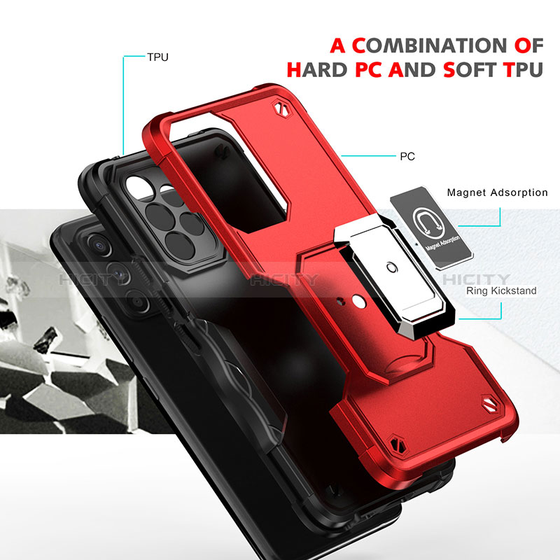 Silicone Matte Finish and Plastic Back Cover Case with Magnetic Finger Ring Stand QW1 for Samsung Galaxy A53 5G