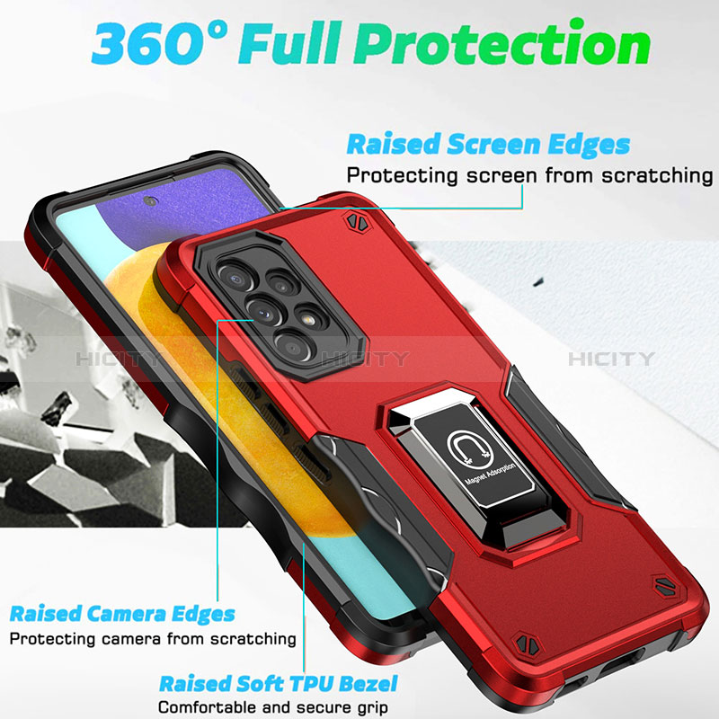 Silicone Matte Finish and Plastic Back Cover Case with Magnetic Finger Ring Stand QW1 for Samsung Galaxy A53 5G