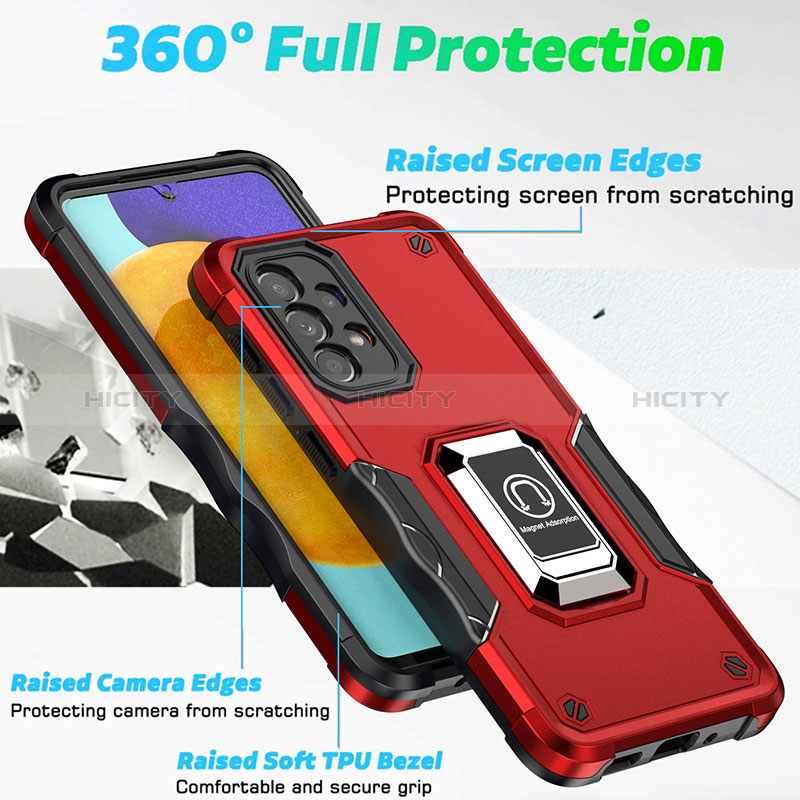 Silicone Matte Finish and Plastic Back Cover Case with Magnetic Finger Ring Stand QW1 for Samsung Galaxy A73 5G