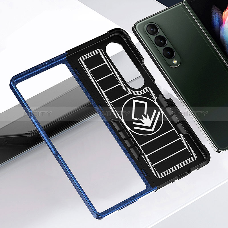 Silicone Matte Finish and Plastic Back Cover Case with Magnetic Finger Ring Stand QW1 for Samsung Galaxy Z Fold4 5G