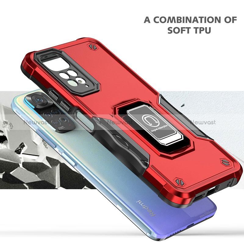 Silicone Matte Finish and Plastic Back Cover Case with Magnetic Finger Ring Stand QW1 for Xiaomi Redmi Note 12 Pro 4G