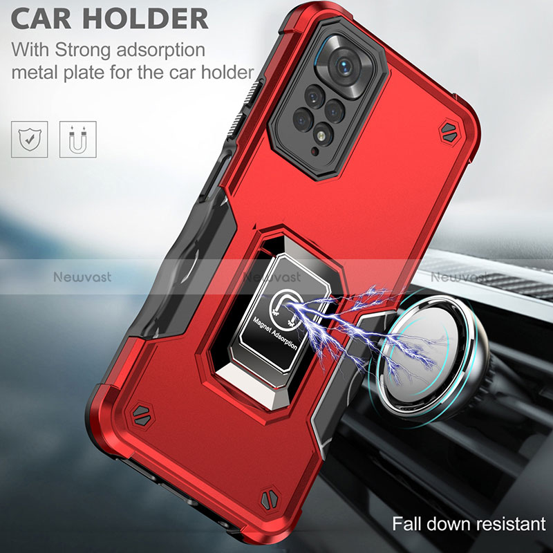 Silicone Matte Finish and Plastic Back Cover Case with Magnetic Finger Ring Stand QW1 for Xiaomi Redmi Note 12 Pro 4G