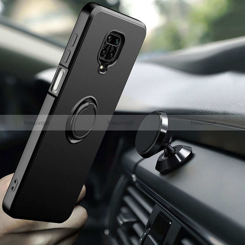 Silicone Matte Finish and Plastic Back Cover Case with Magnetic Finger Ring Stand QW1 for Xiaomi Redmi Note 9S