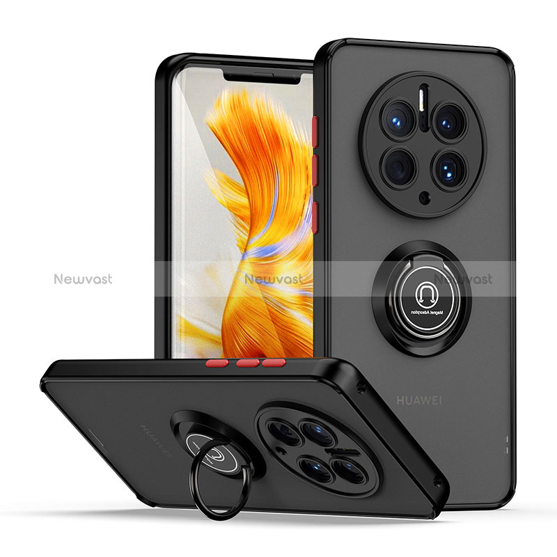 Silicone Matte Finish and Plastic Back Cover Case with Magnetic Finger Ring Stand QW2 for Huawei Mate 50 Pro