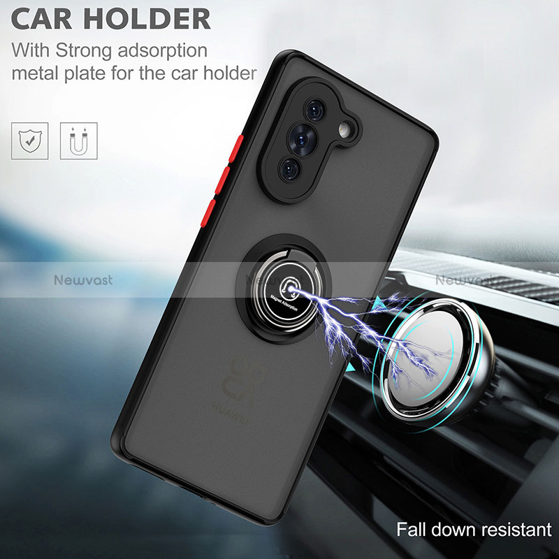 Silicone Matte Finish and Plastic Back Cover Case with Magnetic Finger Ring Stand QW2 for Huawei Nova 10