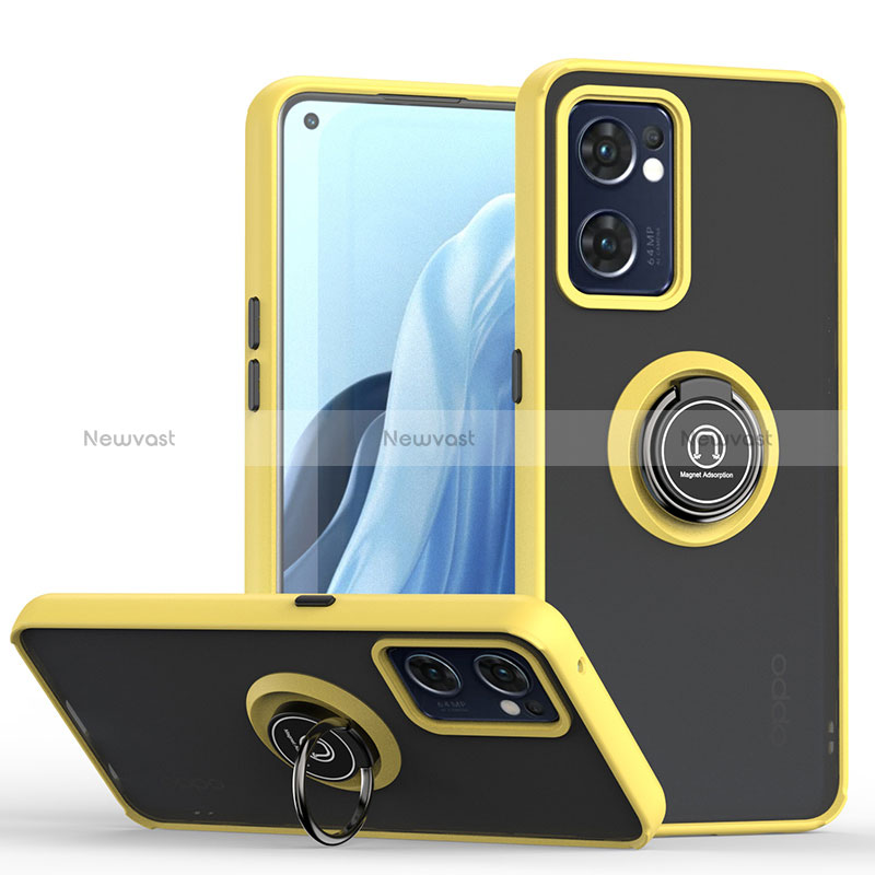 Silicone Matte Finish and Plastic Back Cover Case with Magnetic Finger Ring Stand QW2 for OnePlus Nord CE 2 5G Yellow