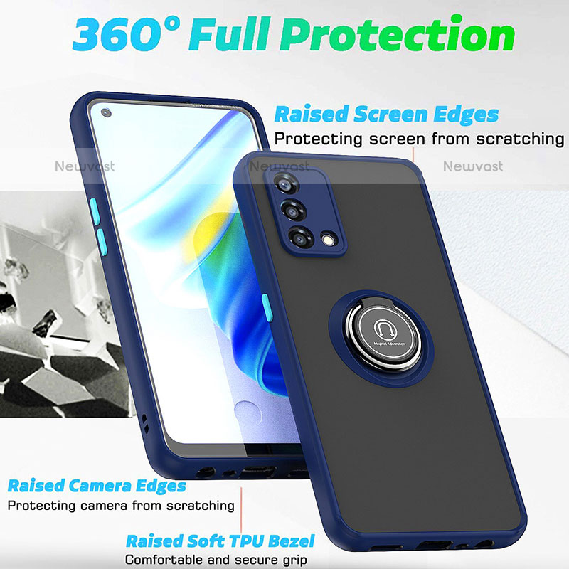 Silicone Matte Finish and Plastic Back Cover Case with Magnetic Finger Ring Stand QW2 for Oppo F21 Pro 4G