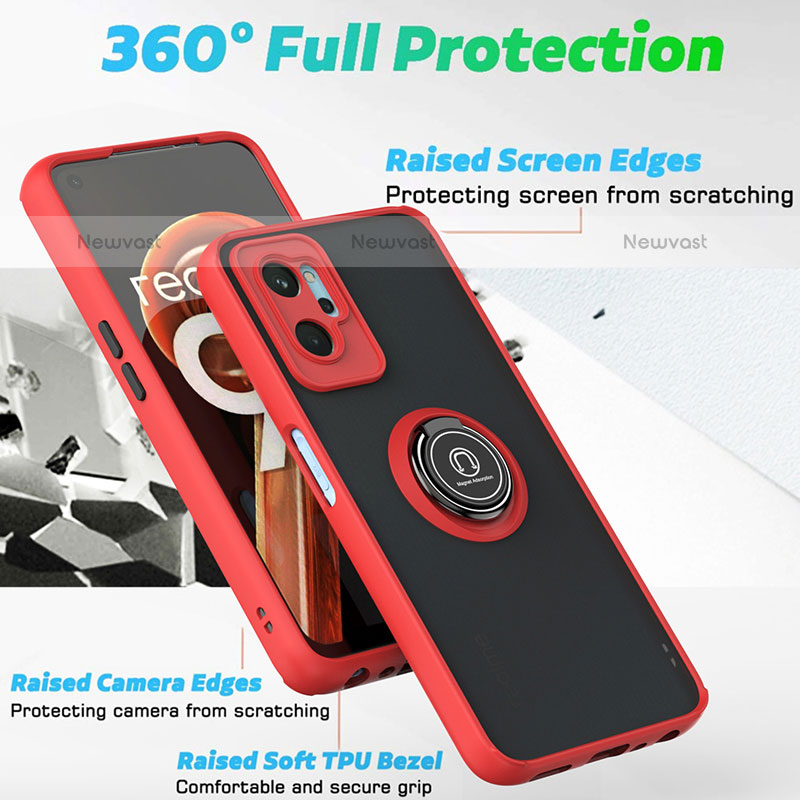 Silicone Matte Finish and Plastic Back Cover Case with Magnetic Finger Ring Stand QW2 for Oppo K10 4G