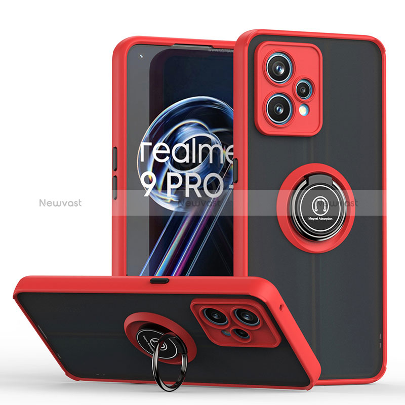 Silicone Matte Finish and Plastic Back Cover Case with Magnetic Finger Ring Stand QW2 for Realme 9 4G Red