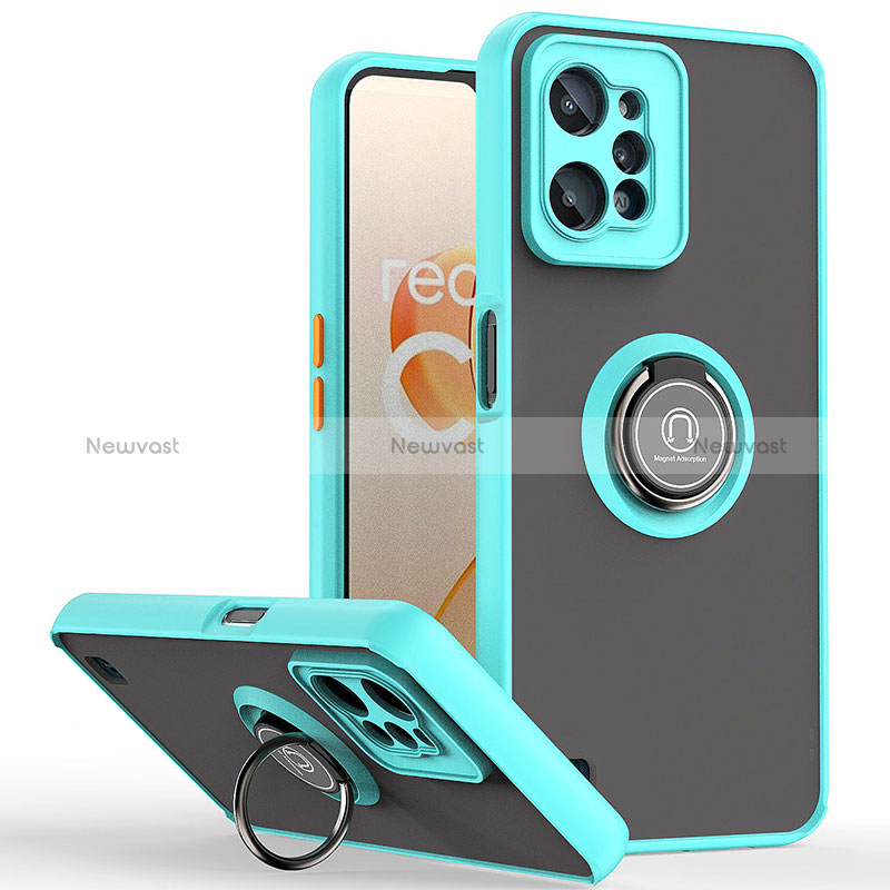 Silicone Matte Finish and Plastic Back Cover Case with Magnetic Finger Ring Stand QW2 for Realme C31