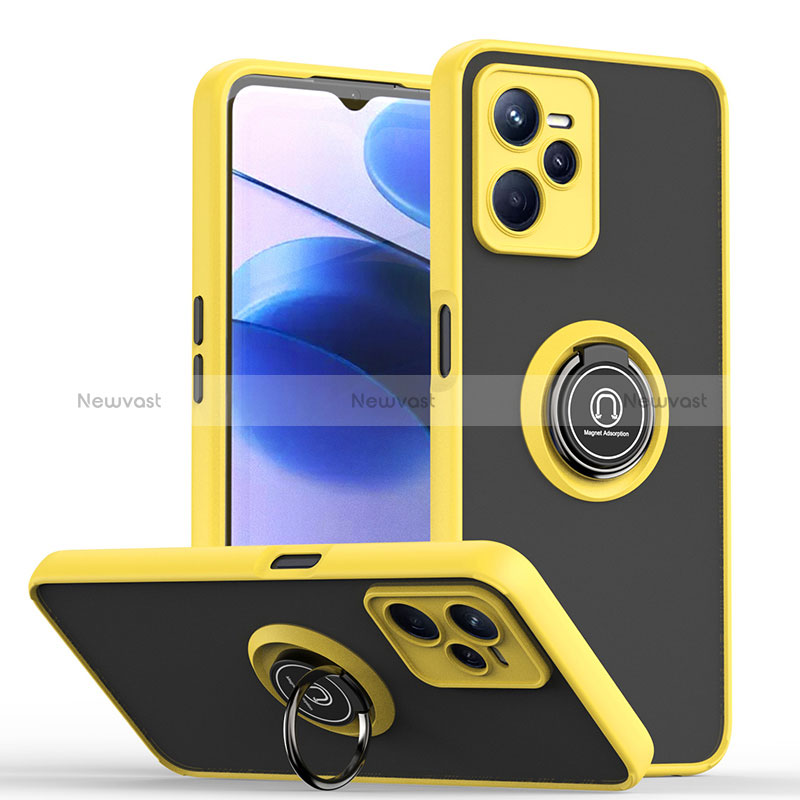 Silicone Matte Finish and Plastic Back Cover Case with Magnetic Finger Ring Stand QW2 for Realme C35