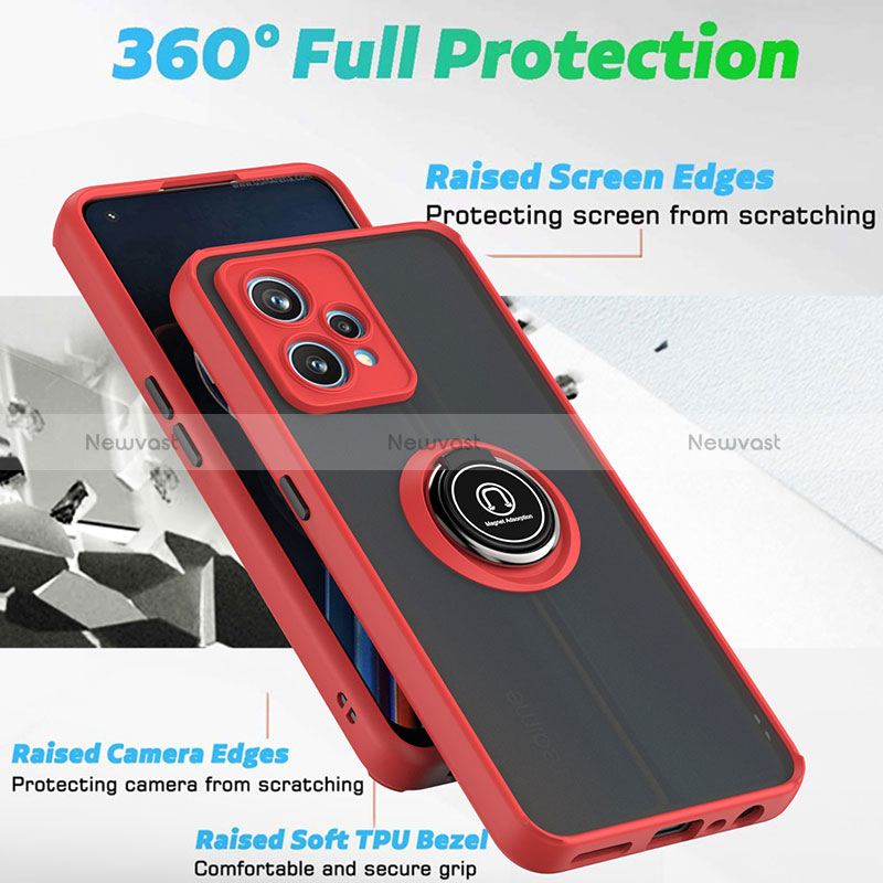 Silicone Matte Finish and Plastic Back Cover Case with Magnetic Finger Ring Stand QW2 for Realme Q5 5G