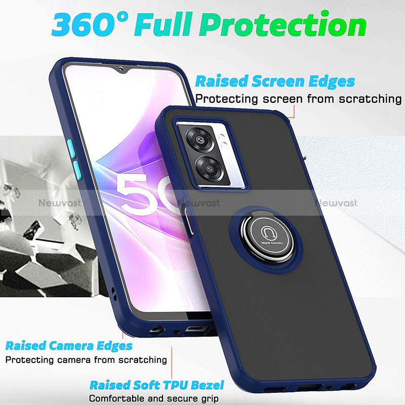 Silicone Matte Finish and Plastic Back Cover Case with Magnetic Finger Ring Stand QW2 for Realme Q5i 5G