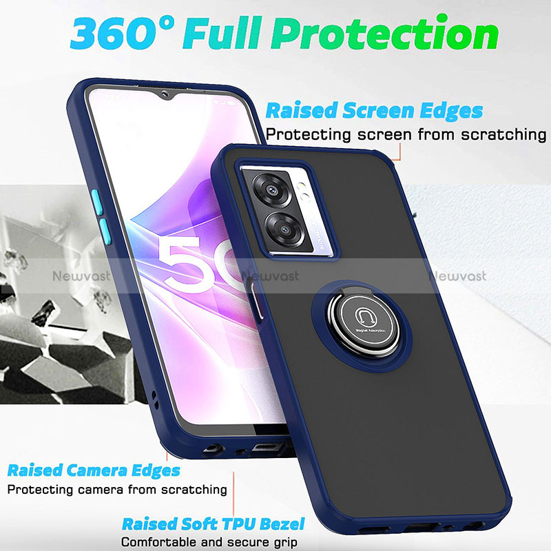 Silicone Matte Finish and Plastic Back Cover Case with Magnetic Finger Ring Stand QW2 for Realme V23 5G