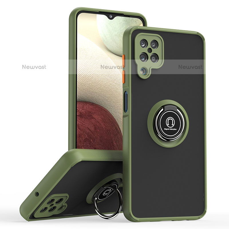 Silicone Matte Finish and Plastic Back Cover Case with Magnetic Finger Ring Stand QW2 for Samsung Galaxy A12