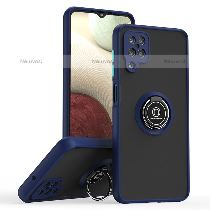 Silicone Matte Finish and Plastic Back Cover Case with Magnetic Finger Ring Stand QW2 for Samsung Galaxy A12