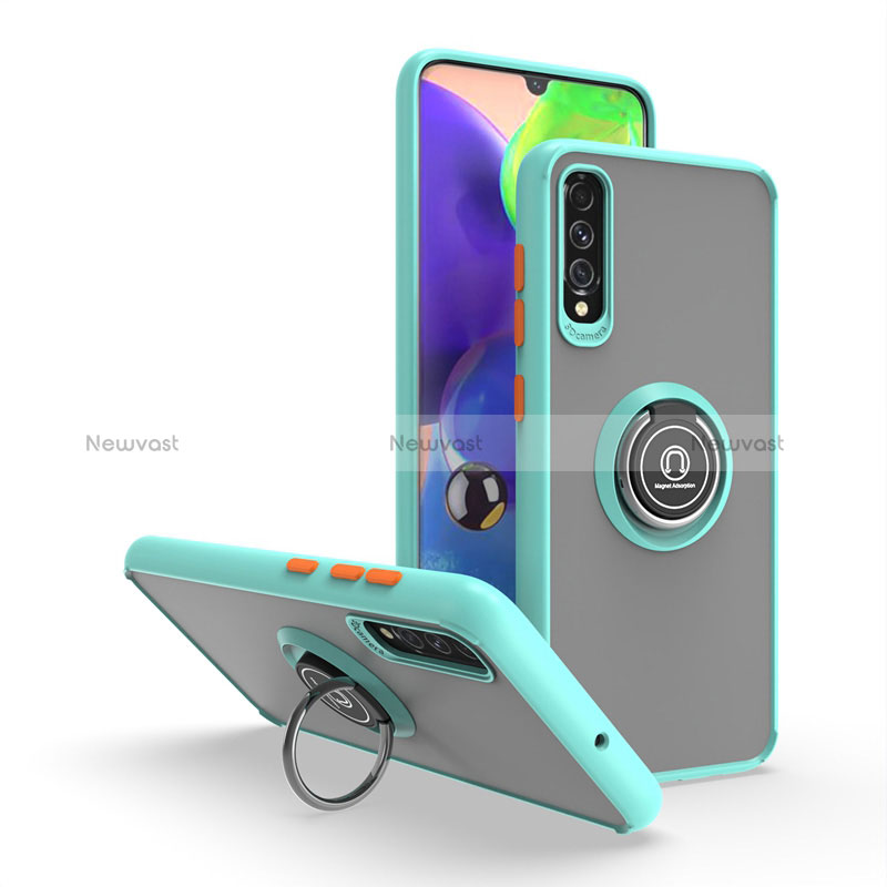 Silicone Matte Finish and Plastic Back Cover Case with Magnetic Finger Ring Stand QW2 for Samsung Galaxy A70