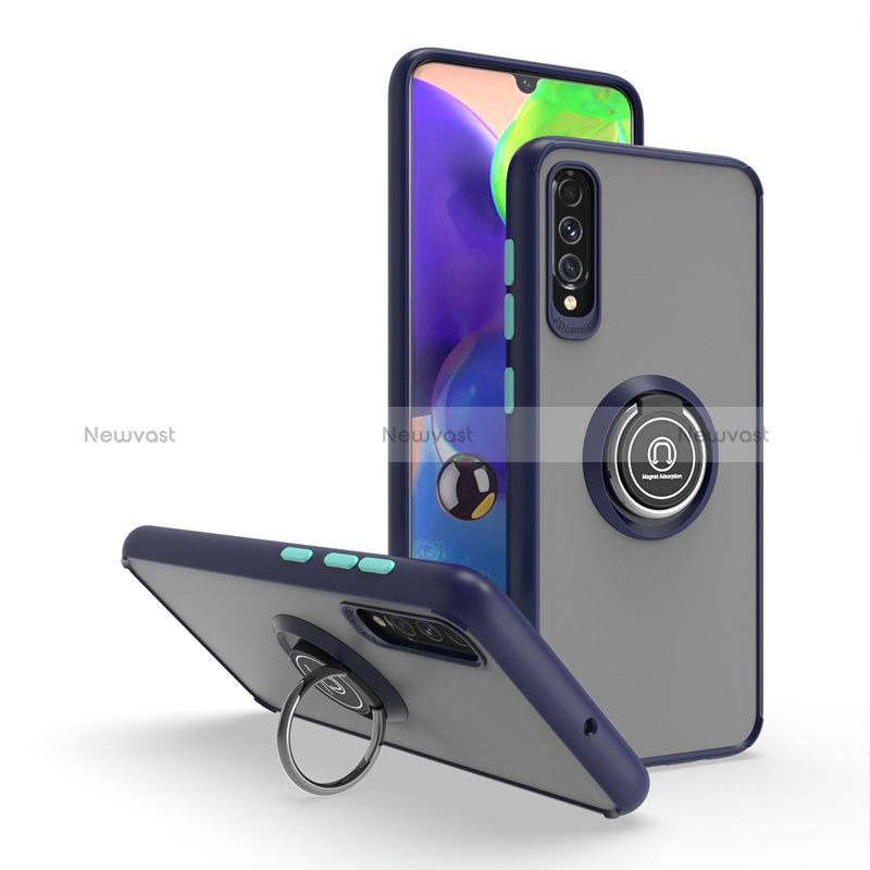 Silicone Matte Finish and Plastic Back Cover Case with Magnetic Finger Ring Stand QW2 for Samsung Galaxy A70