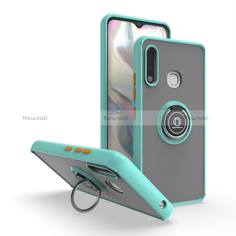 Silicone Matte Finish and Plastic Back Cover Case with Magnetic Finger Ring Stand QW2 for Samsung Galaxy A70E