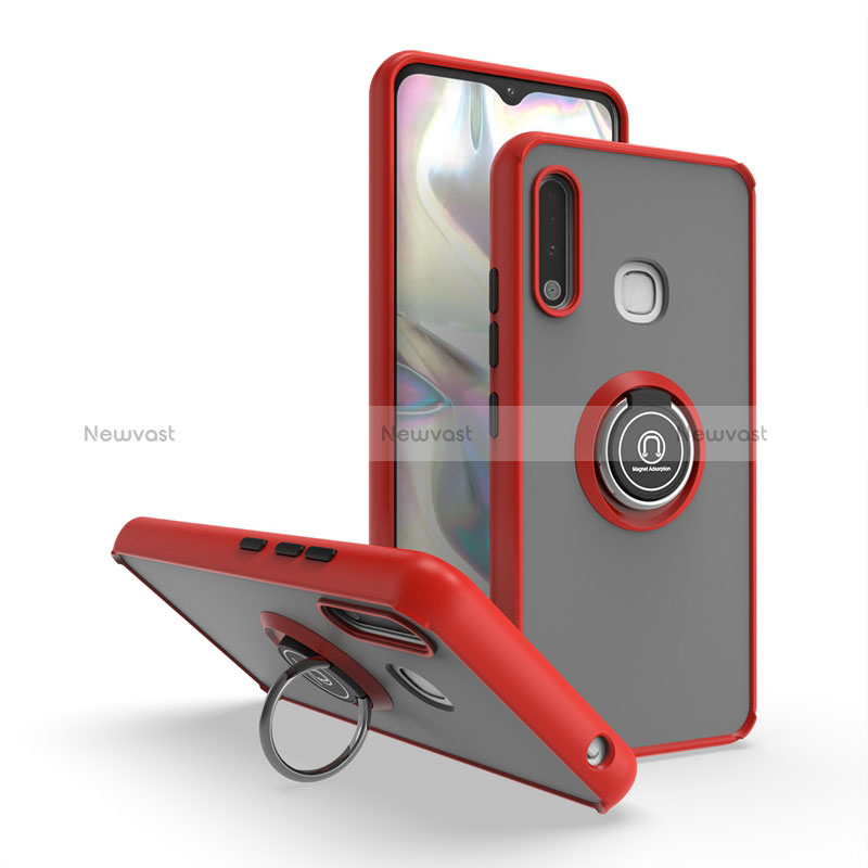 Silicone Matte Finish and Plastic Back Cover Case with Magnetic Finger Ring Stand QW2 for Samsung Galaxy A70E Red