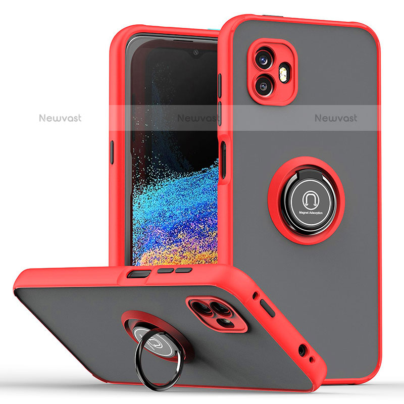 Silicone Matte Finish and Plastic Back Cover Case with Magnetic Finger Ring Stand QW2 for Samsung Galaxy XCover 6 Pro 5G Red