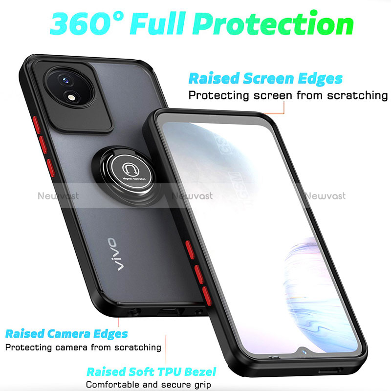 Silicone Matte Finish and Plastic Back Cover Case with Magnetic Finger Ring Stand QW2 for Vivo Y02A