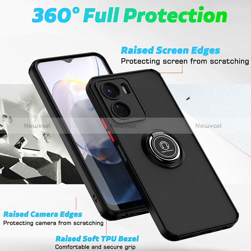 Silicone Matte Finish and Plastic Back Cover Case with Magnetic Finger Ring Stand QW2 for Vivo Y16