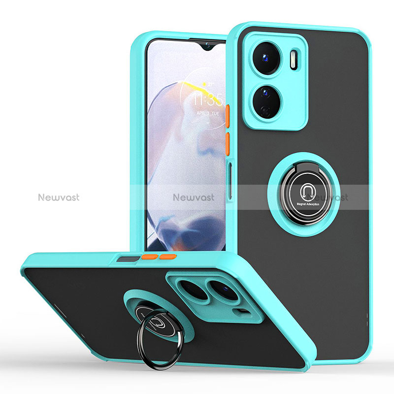 Silicone Matte Finish and Plastic Back Cover Case with Magnetic Finger Ring Stand QW2 for Vivo Y16