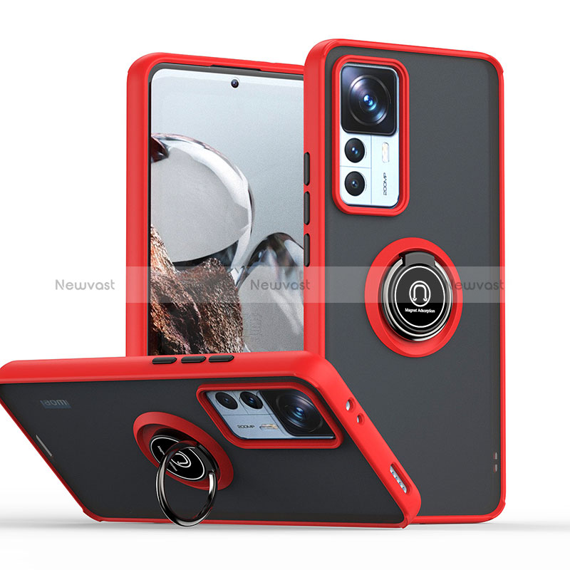 Silicone Matte Finish and Plastic Back Cover Case with Magnetic Finger Ring Stand QW2 for Xiaomi Mi 12T 5G