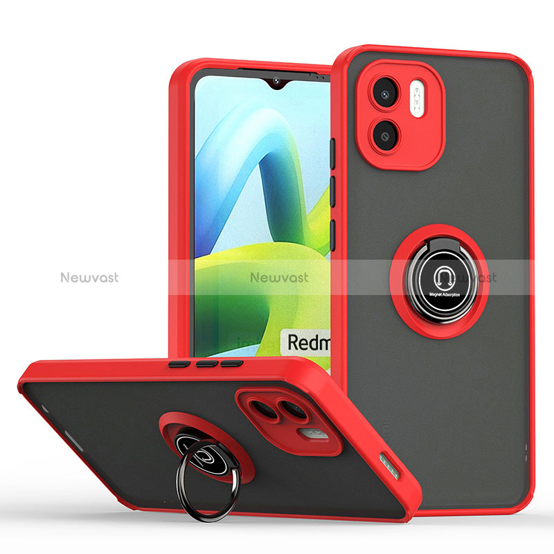 Silicone Matte Finish and Plastic Back Cover Case with Magnetic Finger Ring Stand QW2 for Xiaomi Redmi A2 Plus Red