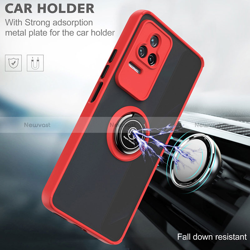 Silicone Matte Finish and Plastic Back Cover Case with Magnetic Finger Ring Stand QW2 for Xiaomi Redmi K50 5G