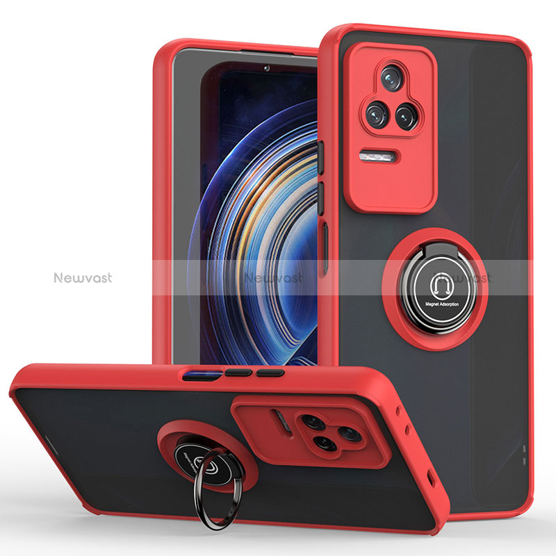 Silicone Matte Finish and Plastic Back Cover Case with Magnetic Finger Ring Stand QW2 for Xiaomi Redmi K50 5G