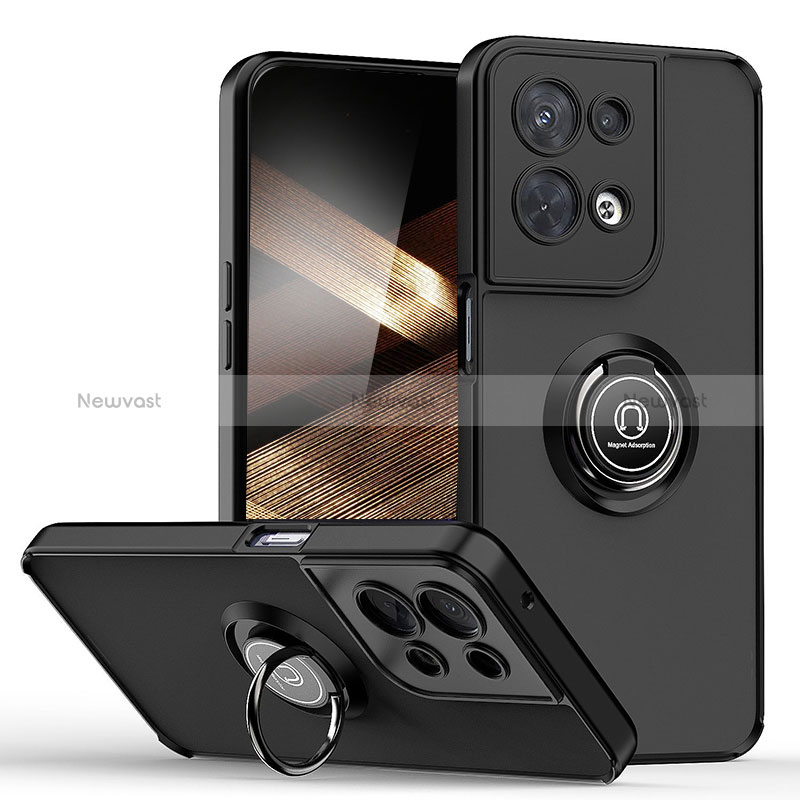 Silicone Matte Finish and Plastic Back Cover Case with Magnetic Finger Ring Stand QW2 for Xiaomi Redmi Note 13 Pro 5G Black