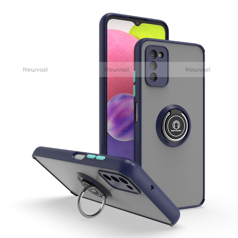 Silicone Matte Finish and Plastic Back Cover Case with Magnetic Finger Ring Stand QW3 for Samsung Galaxy A02s