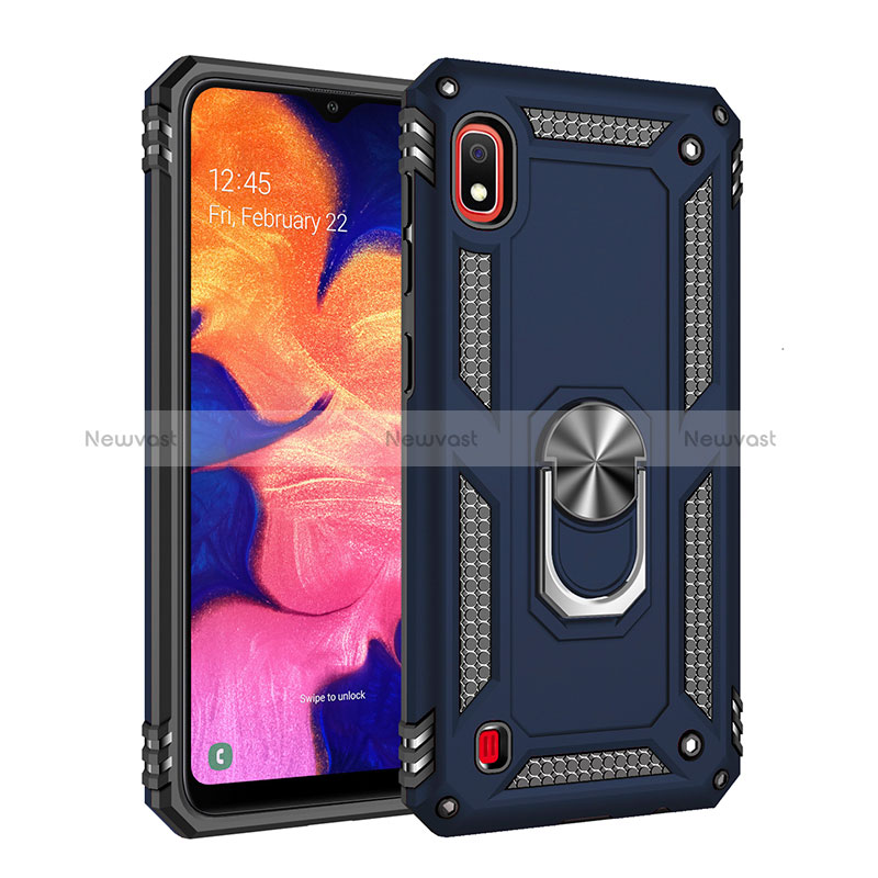 Silicone Matte Finish and Plastic Back Cover Case with Magnetic Finger Ring Stand QW3 for Samsung Galaxy A10