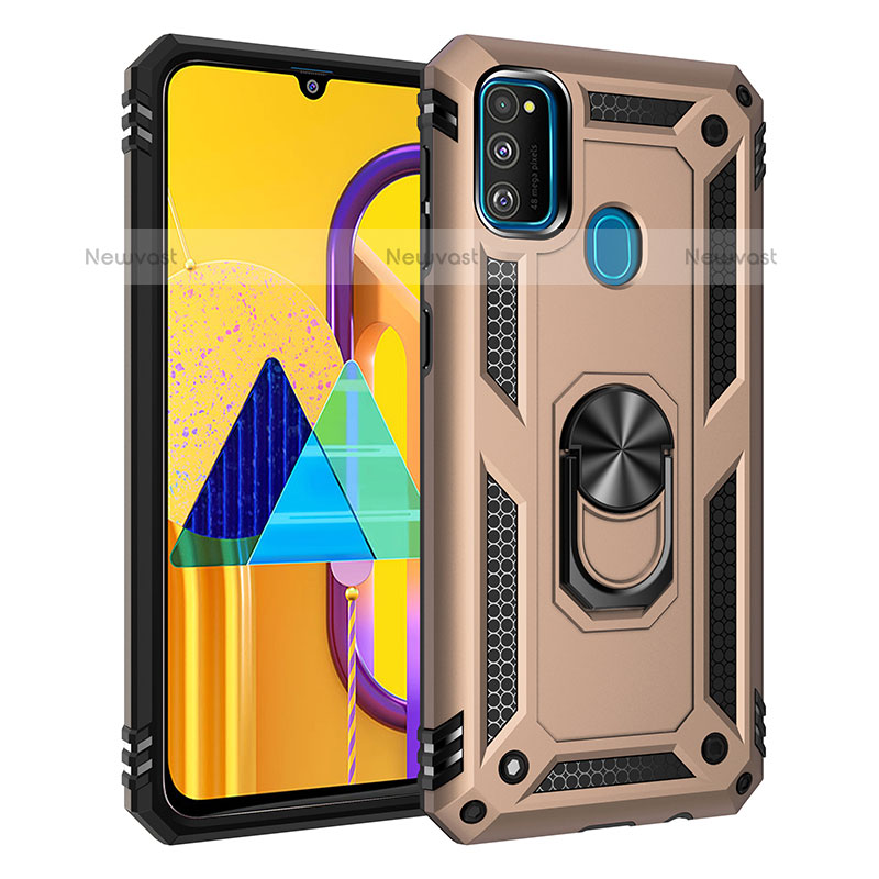 Silicone Matte Finish and Plastic Back Cover Case with Magnetic Finger Ring Stand QW3 for Samsung Galaxy M30s