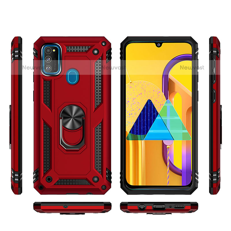 Silicone Matte Finish and Plastic Back Cover Case with Magnetic Finger Ring Stand QW3 for Samsung Galaxy M30s