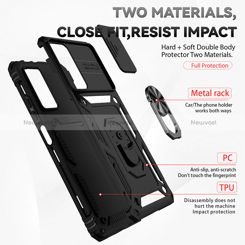 Silicone Matte Finish and Plastic Back Cover Case with Magnetic Finger Ring Stand QW3 for Xiaomi Poco X4 NFC