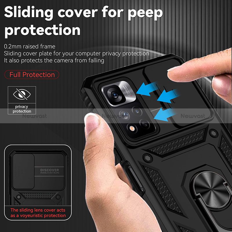 Silicone Matte Finish and Plastic Back Cover Case with Magnetic Finger Ring Stand QW3 for Xiaomi Poco X4 NFC